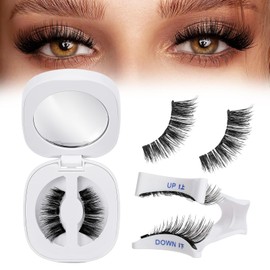 QUEWEL Magnetic Lashes Natural Look, 1 Pair Reusable Magnetic Eyelashes with Applicator, No Glue Needed Manga Eyelashes Magnetices Lashes Kit Easy to Wear and Remove(GD-CX-E)