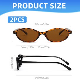 2 Stück Retro Oval Sonnenbrille, Ovale Kleine Katzenaugen Sonnenbrille 90er Vintage Trendy Skinny Sonnenbrillen Modische Schmale für Damen und Herren Reisen Geschenke（Leopardenmuster + Schwarz）