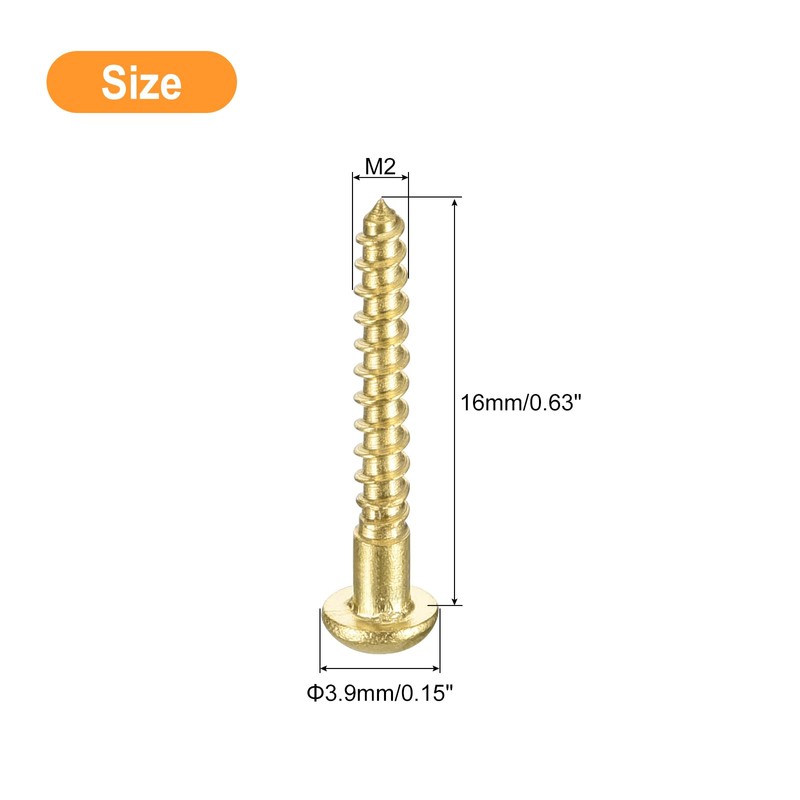 sourcing map Wood Screws M2 x 16mm Slotted Round Head