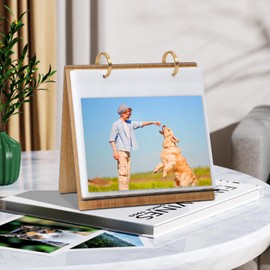 ZEEYUAN Desktop Photo Album Slip in 7x5 Photo Frame Flip on Stand Horizontal for Tabletop Display, with 60 PVC Pockets