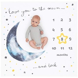 Organic Baby Monthly Milestone Blanket Moon - Months Blanket Boy with Star Frame - Love You to The Moon and Back Growth Blanket for Newborn to 12 Months Baby Milestones Pictures, 47âx47â