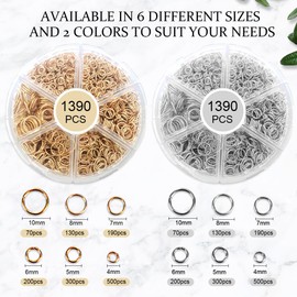 YZROHYI 2780 PCS Biegeringe Schmuckherstellung 4/5/6/7/8/10 MM,Spaltringe Schmuck Binderinge,Sprungringe Metall,Jump Rings,Verbindungsringe für Anhänger,Kettenringe Kettenhemd,Schmuckzubehör Basteln