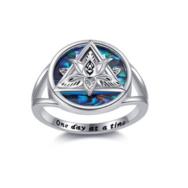 ONEFINITY Sobriety Rings for Women 925 Sterling Silver AA Lotus Abalone Shell Ring Alcoholics Anonymous Sobriety AA Anniversary Jewelry Mothers Gifts for Women Mom Grandma Sister(7)