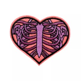 Patchwork Paradise Heart with Rib Cage Embroidered Iron On Patch DIY Applique