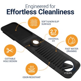 24” Silicone Faucet Mat For Kitchen Sink, Kitchen Sink Splash Guard Behind Faucet, Kitchen Faucet Mat For Kitchen Sink, Kitchen Sink Faucet Mat Splash Guard and Sink Water Splash Guard (Black)