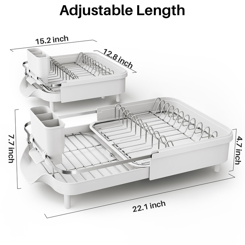 Dish Drying Rack, Expandable Dish Rack for Kitchen Counter, Stainless