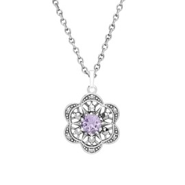 Esse Marcasite Sterling Silver Amethyst & Marcasite Flower Necklace