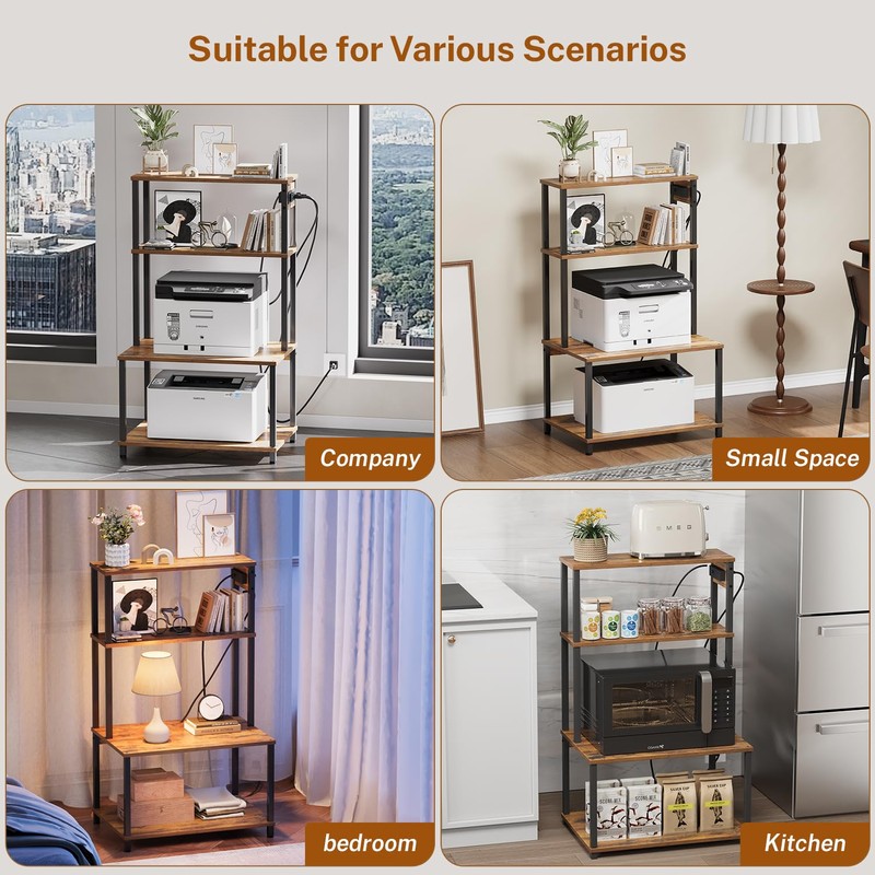 Printer Stand with Storage, 4 Tier Printer Table with Charging