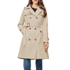 Rasujie Women's Trench Coat Double Breasted Classic Lapel Overcoat Belted Jacket with Detachable Hood Khaki XX-Small