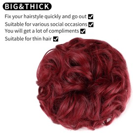 Messy Bun Hair Piece Hair Bun Thick Updo Scrunchies Hair Extensions Ponytail Hair Pieces for Women Girls Dark Red