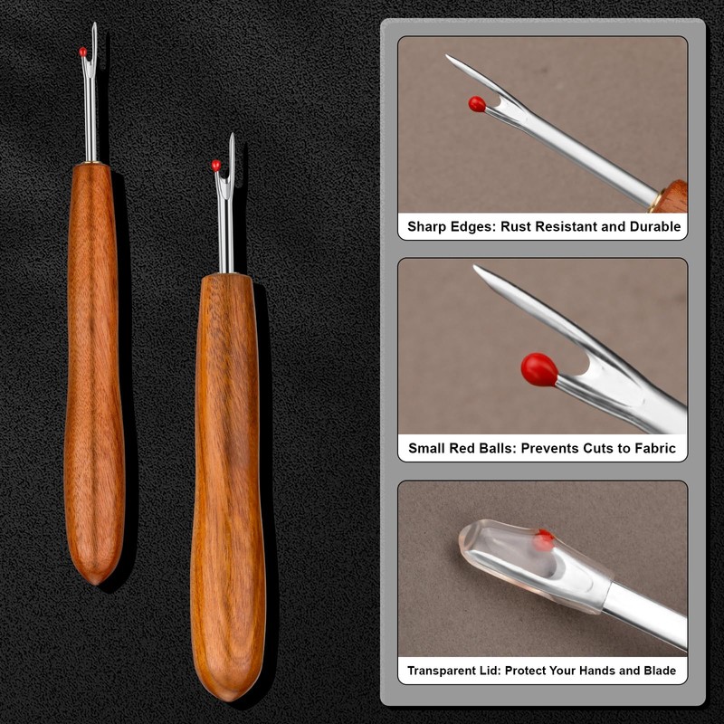 Easusy Seam Rippers, 2PCS Wood Handle Stitch Unpicker Tool, Quick