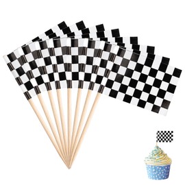 BLMHTWO Checked Flag Cupcake Toppers Cars Cupcake Toppers Checked Racing Flag Toothpick Black and White Racing Toothpick Flag for Party Cocktail