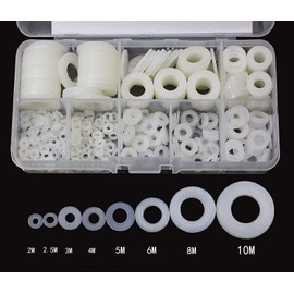 Wolfride 520 Pcs Nylon Washers, Flat Washers, Sealed Washers, M2, M2, M2.5, M3, M4, M5, M6, M8, M10, Insulation Isolation, Nylon Insulated Flat with Storage Case Repair