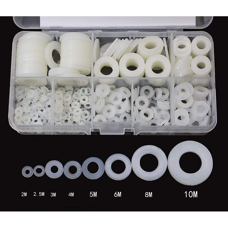 Wolfride 520 Pcs Nylon Washers, Flat Washers, Sealed Washers, M2,