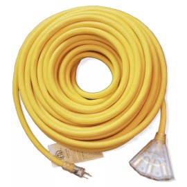 Watt's Wire 50' 10/3 Lighted Heavy Duty 3 Outlet SJTW Extension Cord - 10 Awg 3C 50ft In/Out