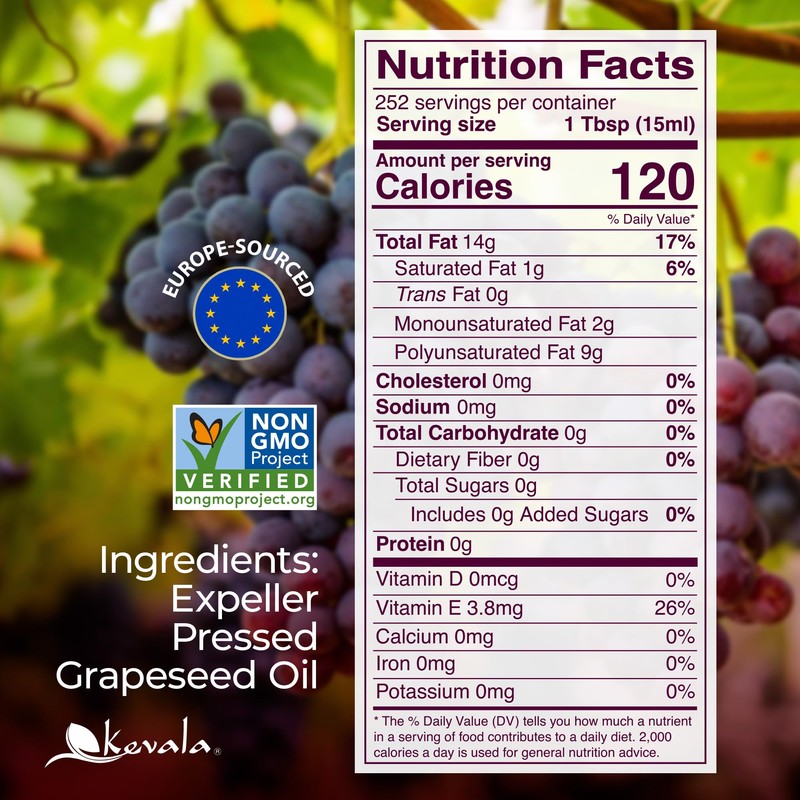 kevala Grapeseed Oil – Non-GMO Expeller Pressed Grape Seed Oil