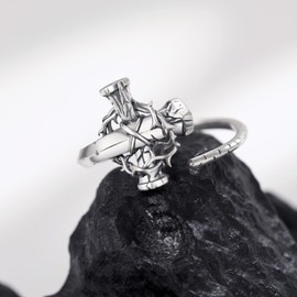 Sterling Silver 3 Nails Cross Ring Crwn of Thorn Jewelry Inspirational Faith Gift for Women Christian