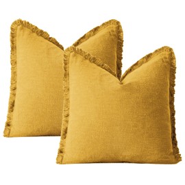 Cotton Pillow Covers 50x50cm Yellow Decorative Square Throw Pillow Covers Pack of 2 Soft Farmhouse Couch Pillowcases Modern Home Decors for Sofa Cushion Living Room Bed