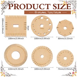 BENECREAT 6Pcs Wooden Bracelets Braiding Disc，6 Styles Rectangle Round Beading Cord Disc,Plate Hand Rope Braiding Disk for Friendship Bracelets Making, Craft DIY
