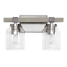 All the Rages Elegant Designs 14" Farmhouse Gray and Brushed Nickel 2Lt Metal Vanity Fixture