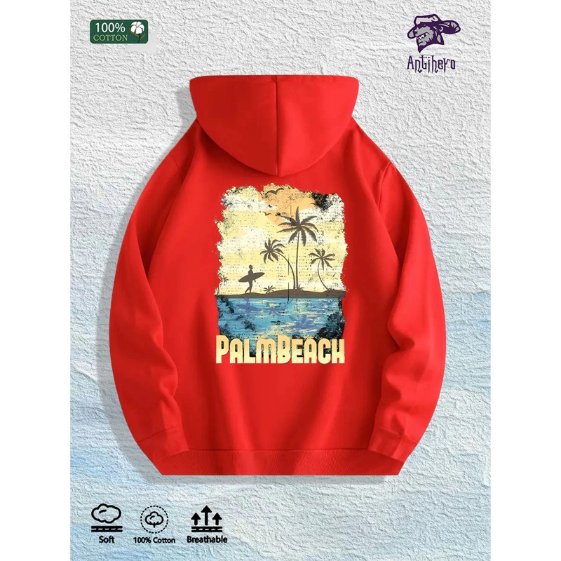 Palm Beach Graphic Hoodie 100% Cotton US Warehouse 7 ColorsColor: