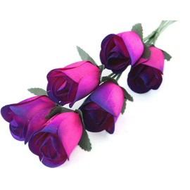 6 Hot Pink Roses with Purple Tips Half Open Bud Wooden Roses for Crafts Custom Bouquets and Other DIY Projects. 16 Colors to Choose from