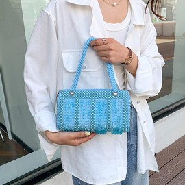 WYSJYBHJ Sparkly Beaded Purse, Elegant Beaded Shoulder Bag Clutch for Evening Events, Handcrafted Beaded Bag with Unique Glitter Design, Perfect for Parties Weddings, Blue