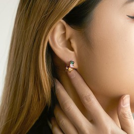 Dainty Chunky Rainbow Hoop Earrings for Women Trendy Gold Cubic Zirconia Huggie Hoop Earrings Jewelry Gifts for Girls