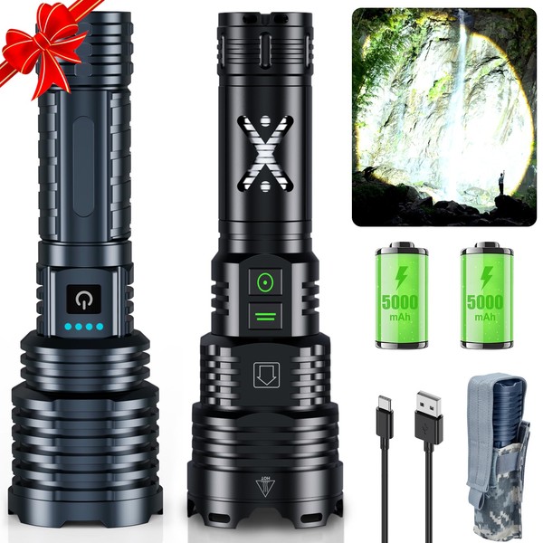 Grentay Grey&Black LED Flashlights High Lumens, 4500000LM Tactical Flashlight Rechargeable