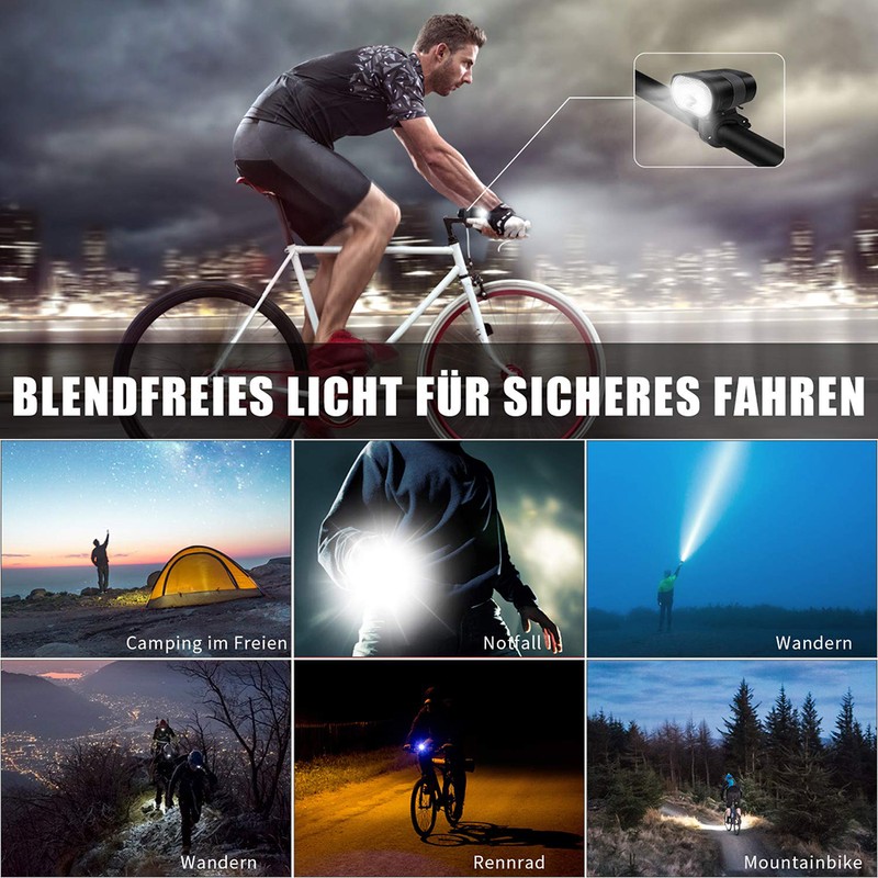 LED Bike Head Light USB Rechargeable Waterproof Front Light 3200mAh