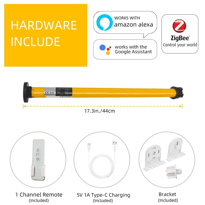 Sortfle 1.5" Zigbee Blinds Motor Rechargeable, Automatic Blinds Opener-No Wiring,