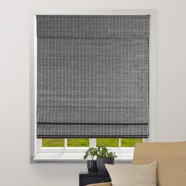ARLO BLINDS Semi-Sheer Bamboo Roman Shades with Valance - Grey-Brown, 20" W x 60" H - Light Filtering Cordless Blinds for Interior Windows - Real Natural Bamboo Material - Mounting Hardware Included