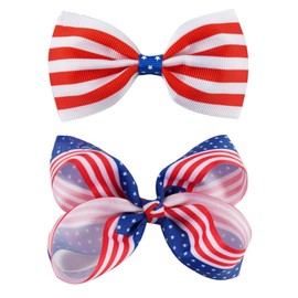 American Flag Hair Accessories: Grosgrain Bows and Clips in Red, White & Blue for 4th of July TSFJ47 (Bow A)
