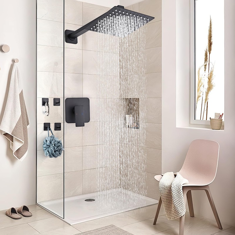 LCEVCGK Shower Faucet Set Matte Black Bathroom Rainfall Shower System