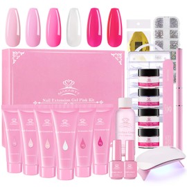 Makartt Poly Nail Extension Gel Kit, Pink Nail Enhancement Builder Extension Gel with Slip Solution and LED Mini Nail Lamp All-in-one French Nail Art Design Beginner Kit Christmas