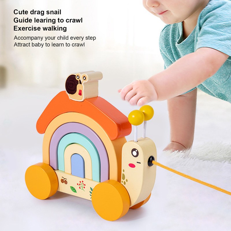 Beech Wooden Baby Pull Along Toy WalkALong Snails Toddler for