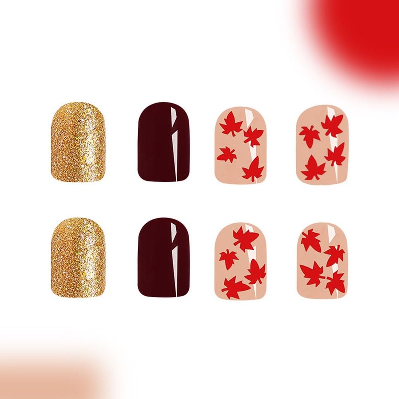 Fall Maple Leaf Press on Nails Short Square Fake Nails