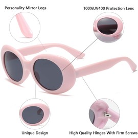 aisswzber Clout Goggles Oval Mod Retro Vintage Sunglasses Kurt Cobain Round Sun Glaases 7219-pink
