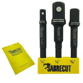 3 x SabreCut SCESAK1 Socket Adapters 1/4 inch HEX to 1/4 inch 3/8 inch 1/2 inch Square Drive for Impact Drivers Wrenches and Ratchets