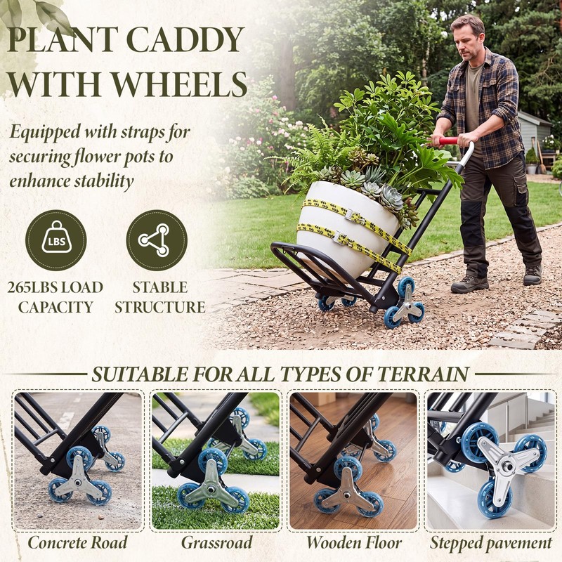 Lounsweer Stair Climbing Cart, 265 Lbs Plant Caddy with 3