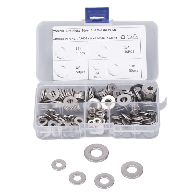250PCS Flat Washer Kit Stainless Steel 5 Specifications Anti Corrosion