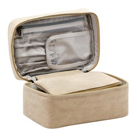 EXERZ Cosmetic Bag/Makeup Bag with a Detachable Pouch - Vanity Case/Toiletry Organiser - Portable Travel Storage Bag - Water Resistant (Cream)