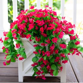 Artificial Faux Hanging Plants Flowers for Outdoor Outside Spring Decoration, 2 PCS Fake Silk Hotpink Orchid Long Vines UV Resistant Realistic for Home Porch Patio Balcony Window Planter Pot