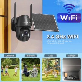 Solar Wireless Security Camera Outdoor 2K 360° Panoramic View, Color Night Vision, AI Motion Detection with Siren Alarm, IP65 Weatherproof, 2.4GHz WiFi & Smart App Control for Home, Apartment, Office