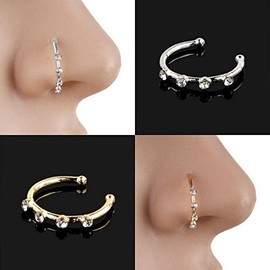Cutedoumiao Gold Silver Thin Four Diamond Clear Crystals Nose Ring Stud Hoop-Sparkly Crystal Nose Ring (Gold)