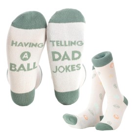 Funny Socks for Men - Sports Themed Men's Novelty Socks with Dad Jokes, Gifts for sports dad or Dad Birthday Gift, Grey and Green fun socks with Pun for Sport Fans (Ball)