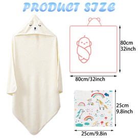 DKDDSSS Hooded baby Towel, Baby Bath Towel, Baby Bath Towels with Hood, Unique Animal Design, Soft Absorbent Baby Bath Towels, for Newborn Baby Boy and Girl (White)
