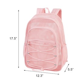 COVAX Heavy Duty Mesh Backpack, See Through College Mesh Backpack, Semi-transparent Mesh Bookbag with Bungee and Comfort Padded Straps for Commuting, Swimming, Beach, Outdoor Sports (Pink)