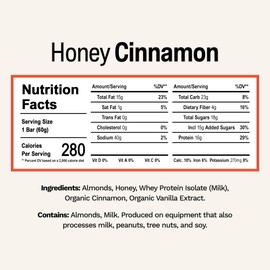 Rise Whey Protein Bars - Honey Cinnamon | Breakfast Bar & Protein Snack 18g Protein 4g Fiber Just 5 Whole Food Ingredients Gluten-Free Soy Free