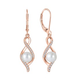 Inpasne 18K Rose Gold Plated Freshwater Pearl Drop Earrings 925 Sterling Silver Infinity Twisted Dangle Earrings Pearl Jewelry for Women